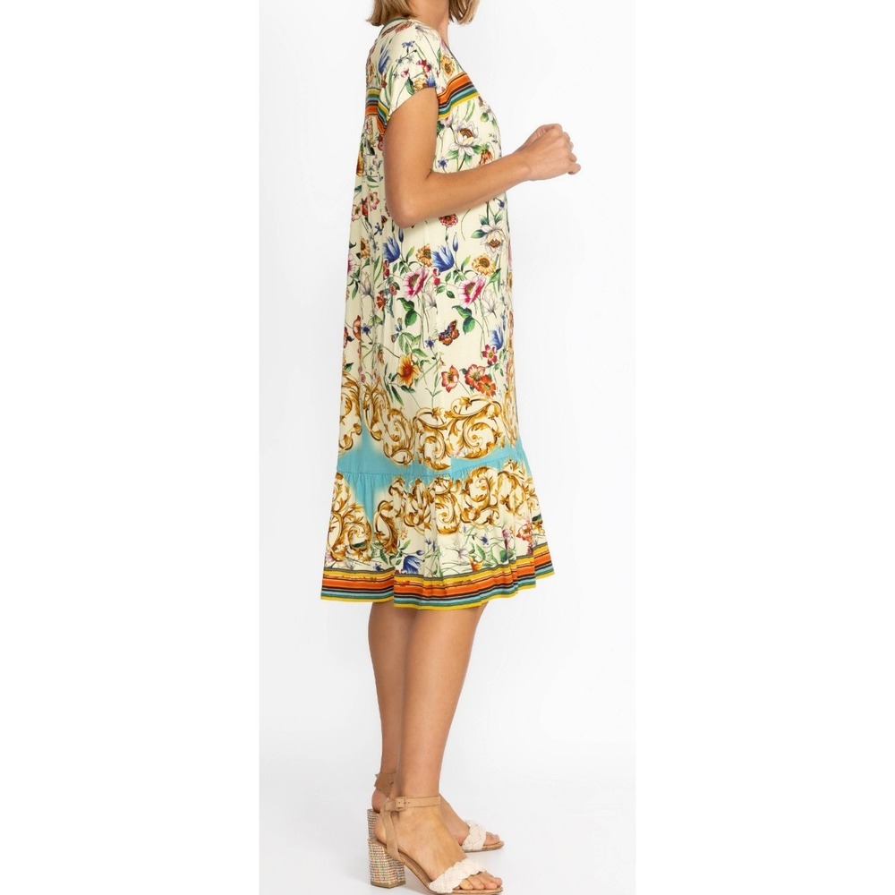 Johnny Was Felix Trapeze Midi Dress Floral Medium SS V-Neck Stretch Bamboo Blend - Picture 15 of 16
